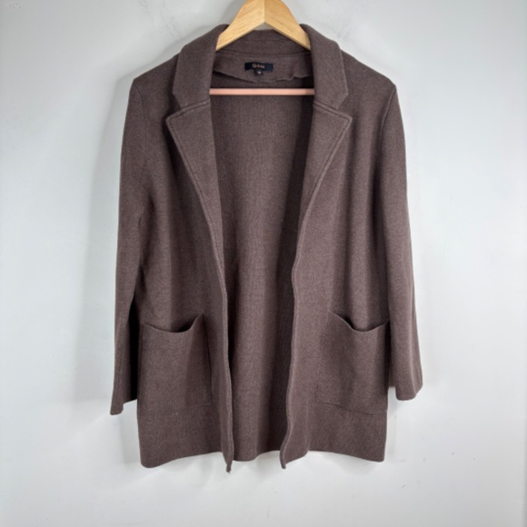 QUINCE 100% Organic Cotton Knit Blazer M Taupe Brown Pockets Classic Minimalist - Picture 2 of 11